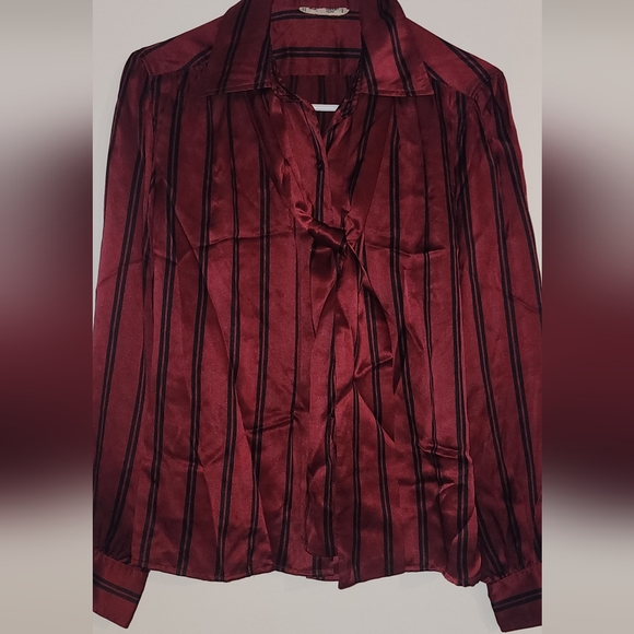 YVES SAINT LAURENT RIVE GAUCHE Striped Long Sleeve Button-Up Top - Picture 7 of 7